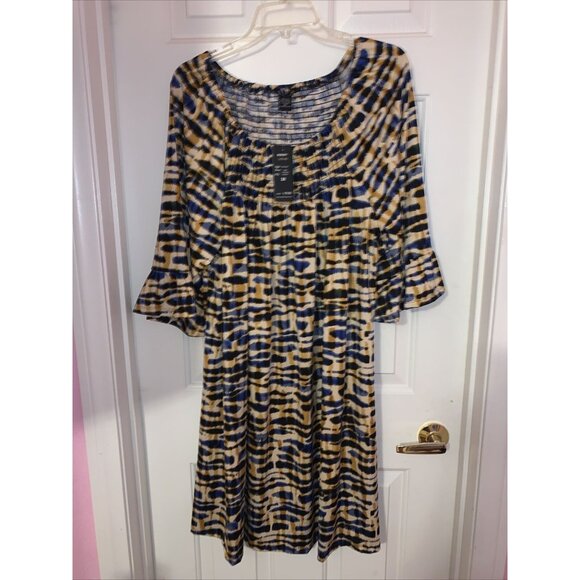 Robert Louis Dresses & Skirts - NWT Robert Louis Tan/blue Printed‎ Puff Sleeve Maxi Dress Size 3x